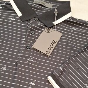 New G/FORE Men's Black White All Over Pattern Polo Shirt Sz Lg Golf Performance‎